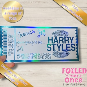 Personalised Concert Ticket Gift – Foil Keepsake Voucher, Custom Gig / Event Reveal, 300gsm Card