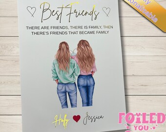 Personalised Friend Foil Print, Friendship Wall Art, Custom Names (A4)
