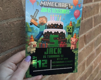 Personalised Mine craft birthday invites a5 size