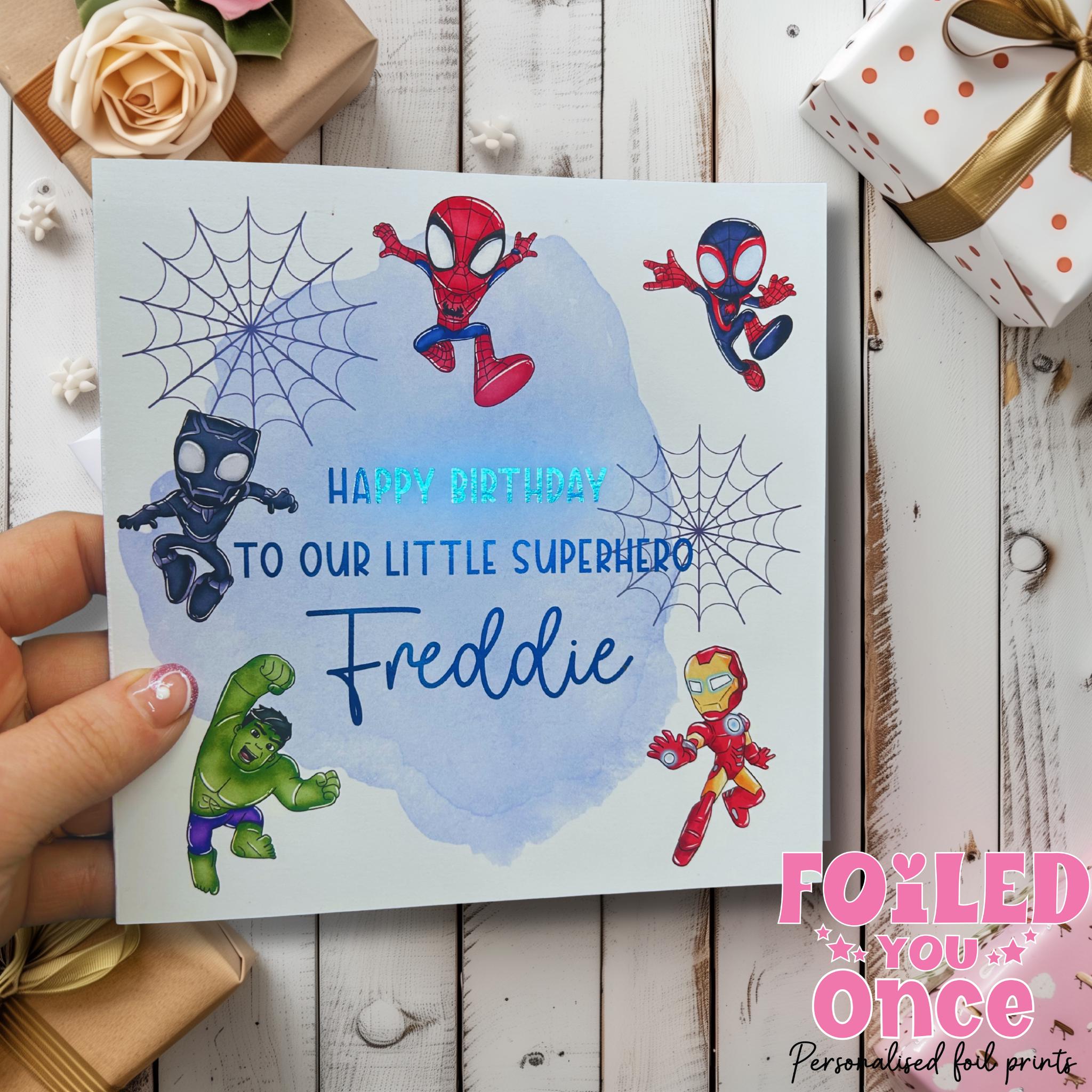 Personalised Superhero Birthday Card | Blue Foil Kids Birthday - Etsy UK