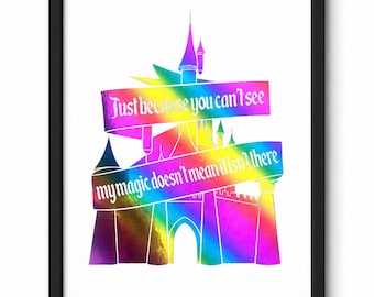 A4 Foiled Magic Castle Print, Shiny Rainbow Foil Wall Art, Magical Quote Print, Framed or Unframed Castle Decor Gift
