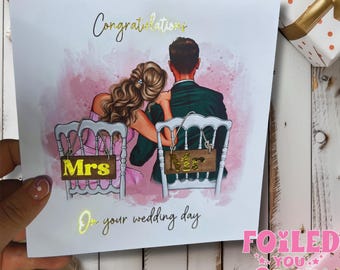 Personalised Wedding Day Card green | Gold Foil Mr & Mrs Card | 6x6 Luxury 300gsm Card | Wedding Congratulations Card