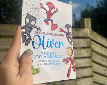 Personalised Superhero Birthday Invitations A5 – Blue Foil Name & Age, Kids Party Invite Pack (Envelopes Included)