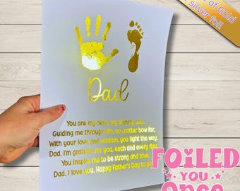 Personalised Foiled Father’s Day A4 Print | Gold or Silver Foil Dad Poem Print | Handprint Footprint Keepsake Gift for Dad