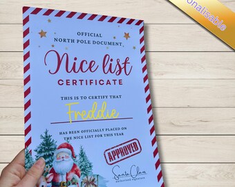 Personalised Santa’s Nice List Certificate | A4 Gold Foil Christmas Print | Custom Name Keepsake