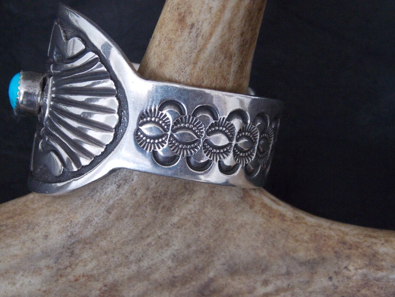 Vintage Navajo Silver and Turquoise Cuff Bracelet Dean Brown Signed DB
