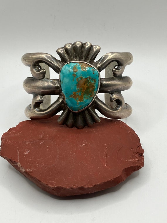 Antique Navajo Silver and Turquoise Cast Cuff.  19