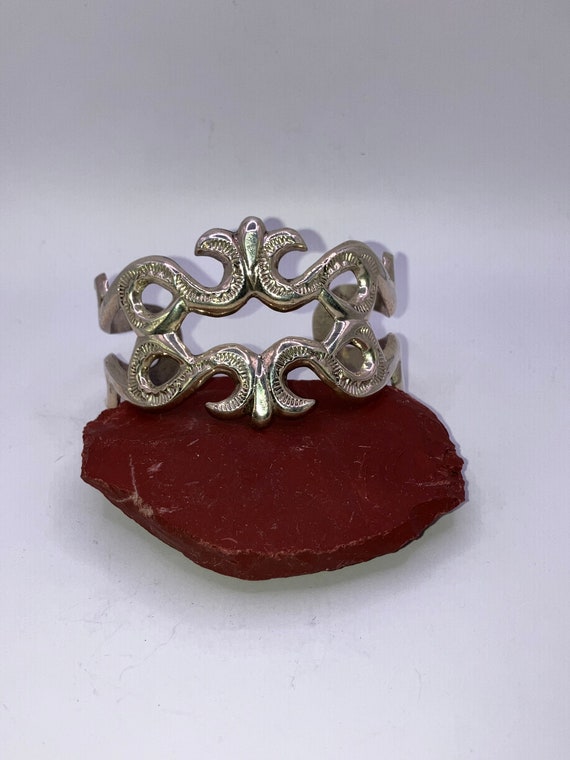 Vintage Navajo Silver Cast Cuff.  Signed by FL Be… - image 1