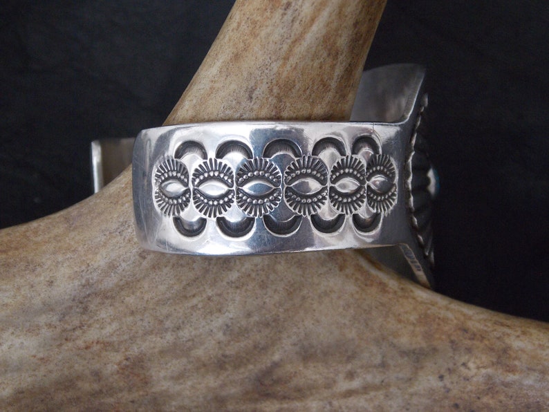 Vintage Navajo Silver and Turquoise Cuff Bracelet Dean Brown Signed DB