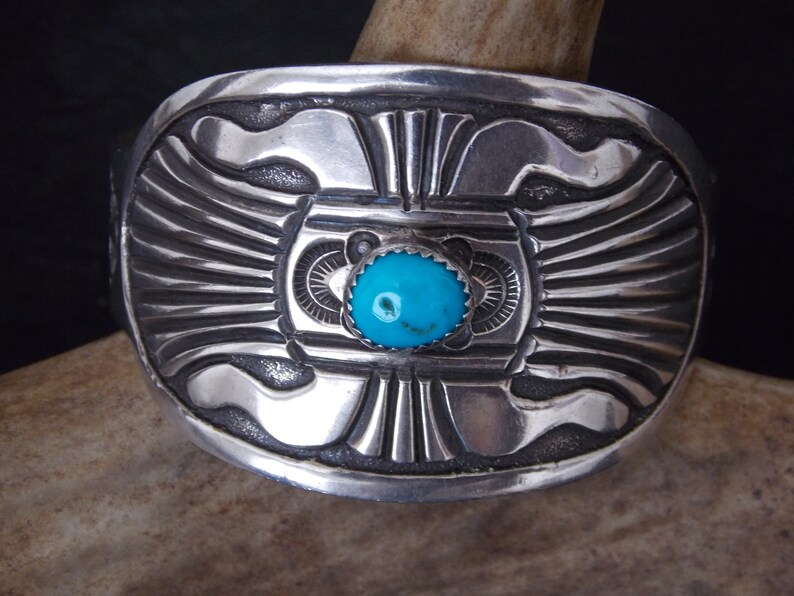 Vintage Navajo Silver and Turquoise Cuff Bracelet Dean Brown Signed DB