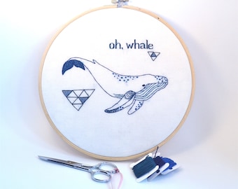 Oh Whale Embroidery Hoop | Whale Embroidery Hoop | Geometric Embroidery