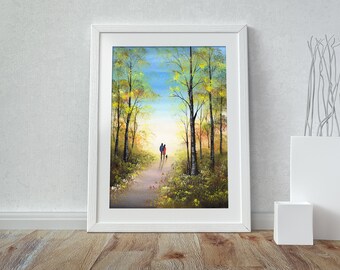 September Walk A3 Landscape Print by Sarah Featherstone, Wildlife, Watercolour Painting, Signed Wild Art Gallery