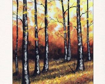 Autumn Forest Watercolour A4 Painting, Signed, By Sarah Featherstone, Wild Art Gallery, Woodland, With Mount, Landscape