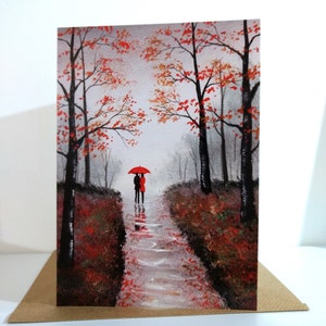 Autumn Walk Tarjeta de felicitación, tarjeta de arte, bellas artes, de pintura de acuarela de paisaje original por Sarah Featherstone, Galería de arte salvaje Reino Unido