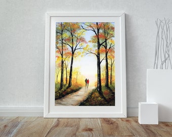 Autumn Woodland Walk A3 Landscape Print by Sarah Featherstone, Forest Watercolour Painting, Signed Wild Art Gallery