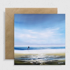 Caminhada na praia, cartão de felicitações, cartão de arte, mar, 6x6" da pintura original de Sarah Featherstone, Wild Art Gallery