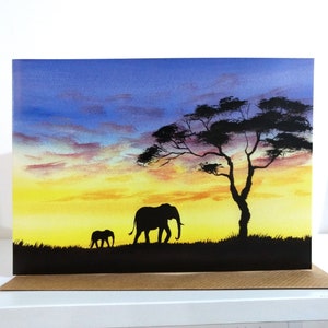 Sunset Walk Greeting Card, Art Card, Fine Art, from Africa Landscape Watercolour Painting di Sarah Featherstone, Wild Art Gallery UK