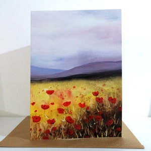 Poppies Greeting Card, Art Card, Fine Art, from Original Landscape Watercolour Painting by Sarah Featherstone, Wild Art Gallery UK
