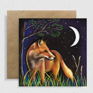 Fox Card, In The Moonlight Greeting Card, 6x6 » vierge à l’intérieur, Faune, Lune, Esprit des bois, Forêt, Galerie d’art sauvage