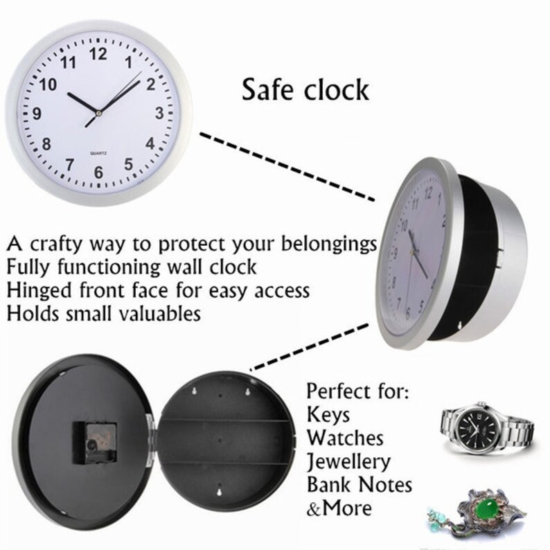 Diversion Safe Wall Clock With Hidden Safe Clock Opens up to Reveal a