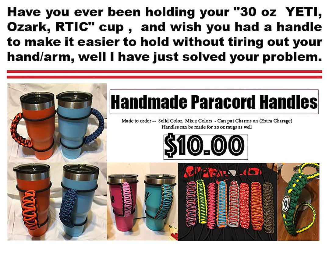 20 and 30 Oz Tumbler Handle Paracord for Stainless Cups, Metal Tumbler  Handle Yeti Cup, Bright Colors, Polar Camel, & RTIC Tumblers 