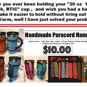 Paracord Handmade Handle For 20/30oz Yeti Ritc Ozark Tumbler Rambler Cup  Holder