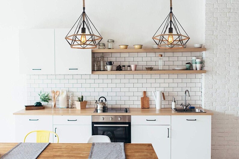 3 Packs 1 Light Industrial Metal Pendant Lighting Natural Hemp Rope Diamond Ceiling Light Fixture For Kitchen Island Dinning Table Lighting Home Living Kromasol Com