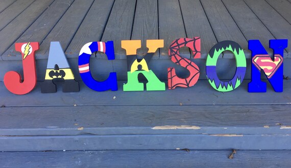 Hand Painted Wooden Letters Super Hero Theme Etsy