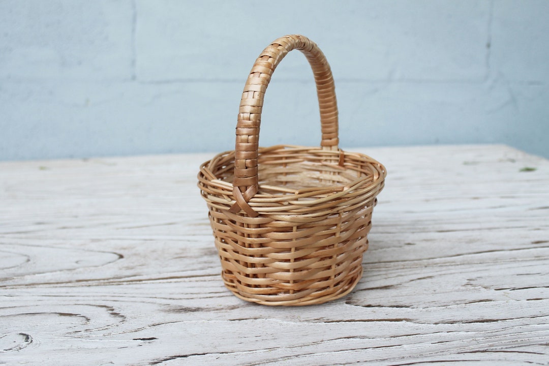 Wicker Flower Girl Basket Small Basket With Handle Miniature Etsy
