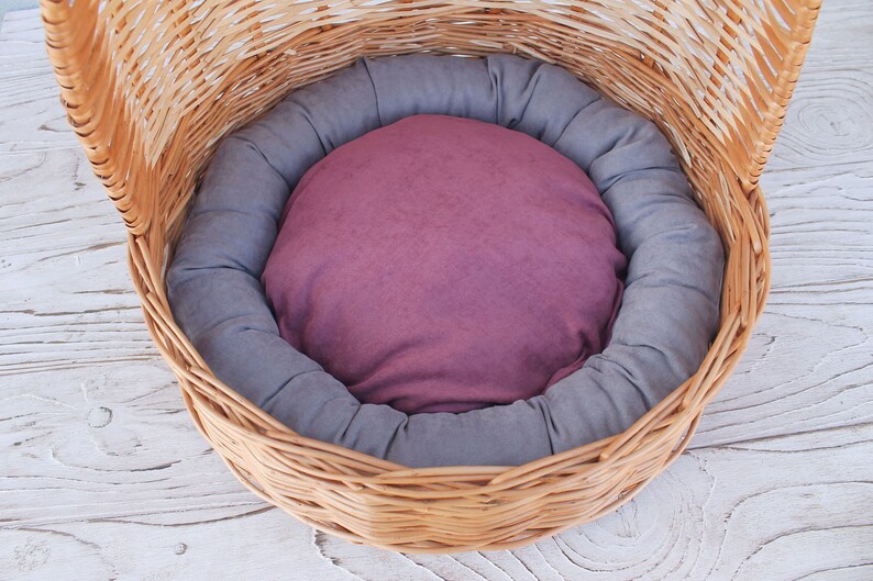 Wicker Cat Bed With Cushion Hooded Cat Basket Etsy