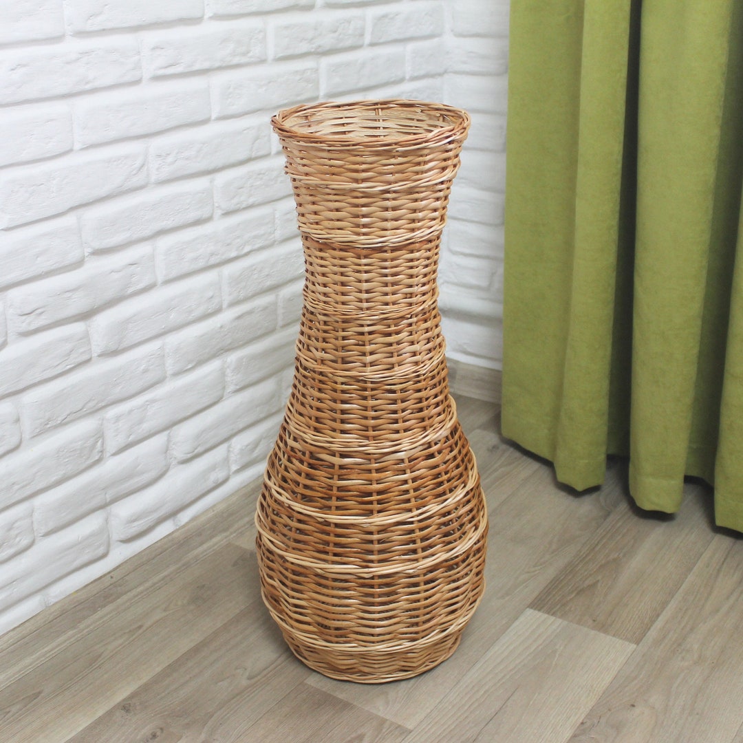Tall Wicker Floor Vase Large Woven Vase Etsy