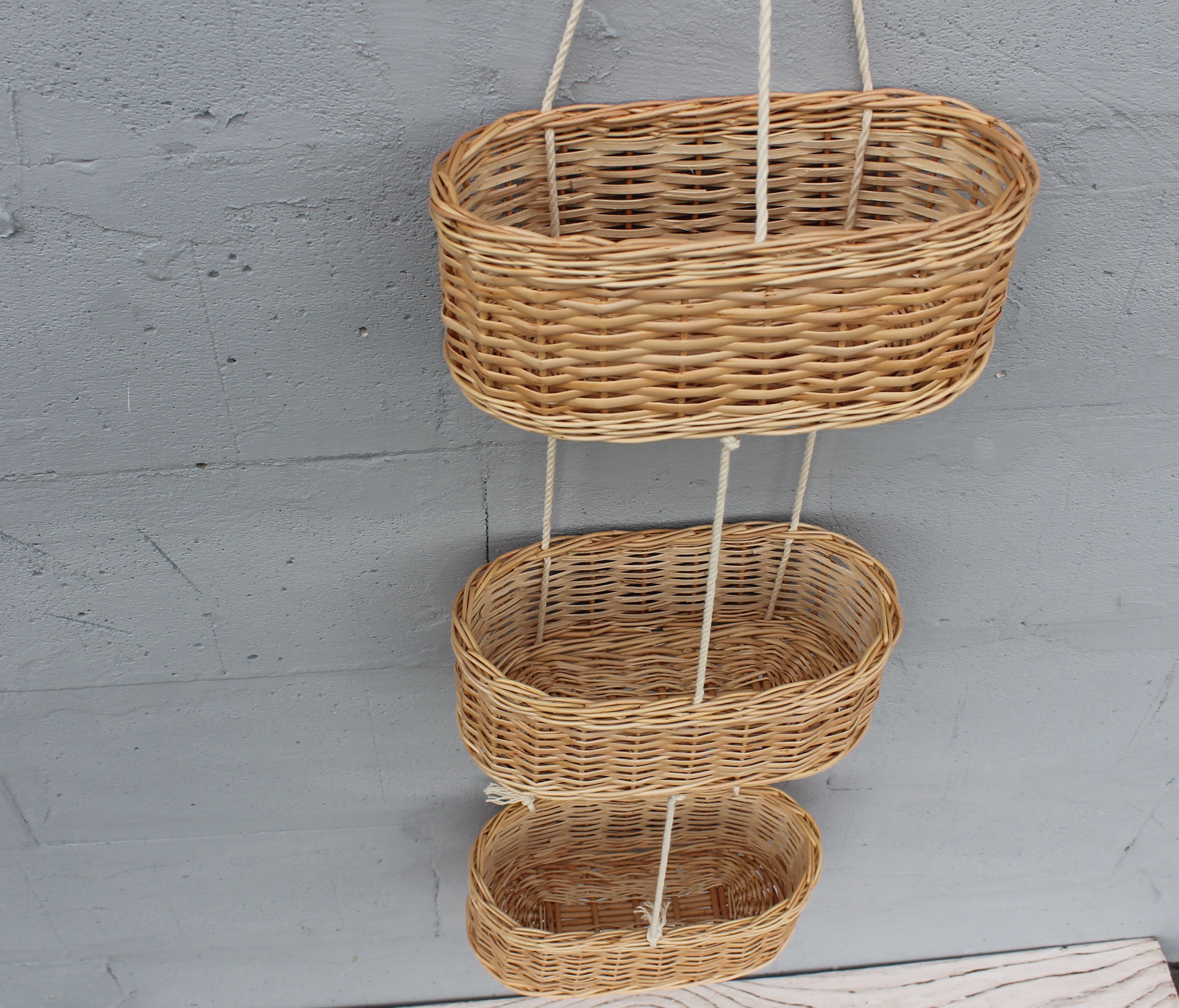 Wicker Hanging Fruit Basket 3 Tier Kitchen Storage Basket Etsy