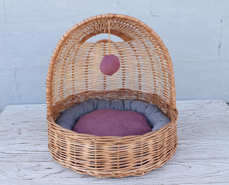 Wicker Cat Bed With Cushion Woven Cat House Small Dog Bed Etsy
