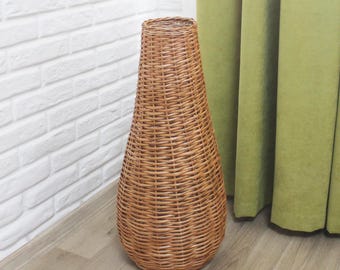 手作りの背の高い籐の花瓶。床に置く大きな編み込みの花瓶。 - Etsy 日本