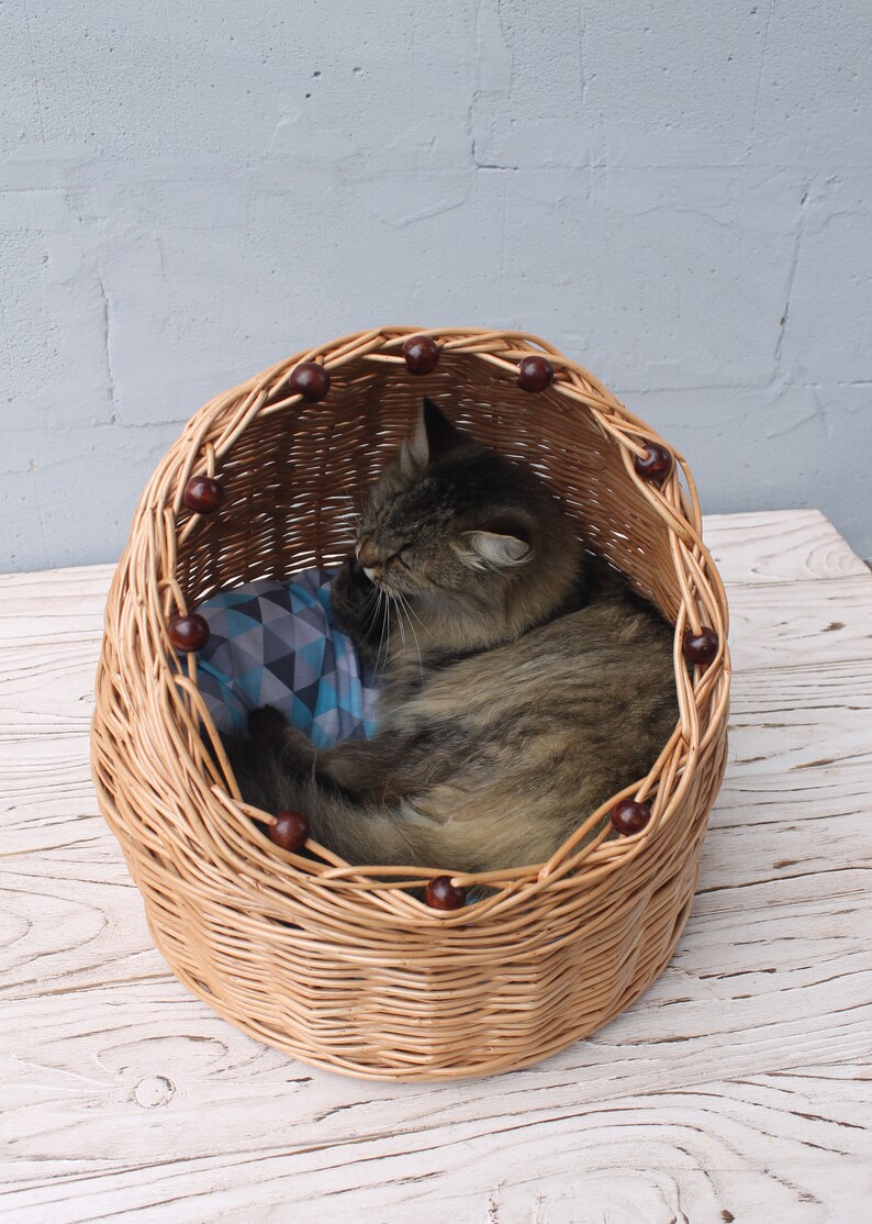 Wicker cat bed Wicker cat furniture Etsy