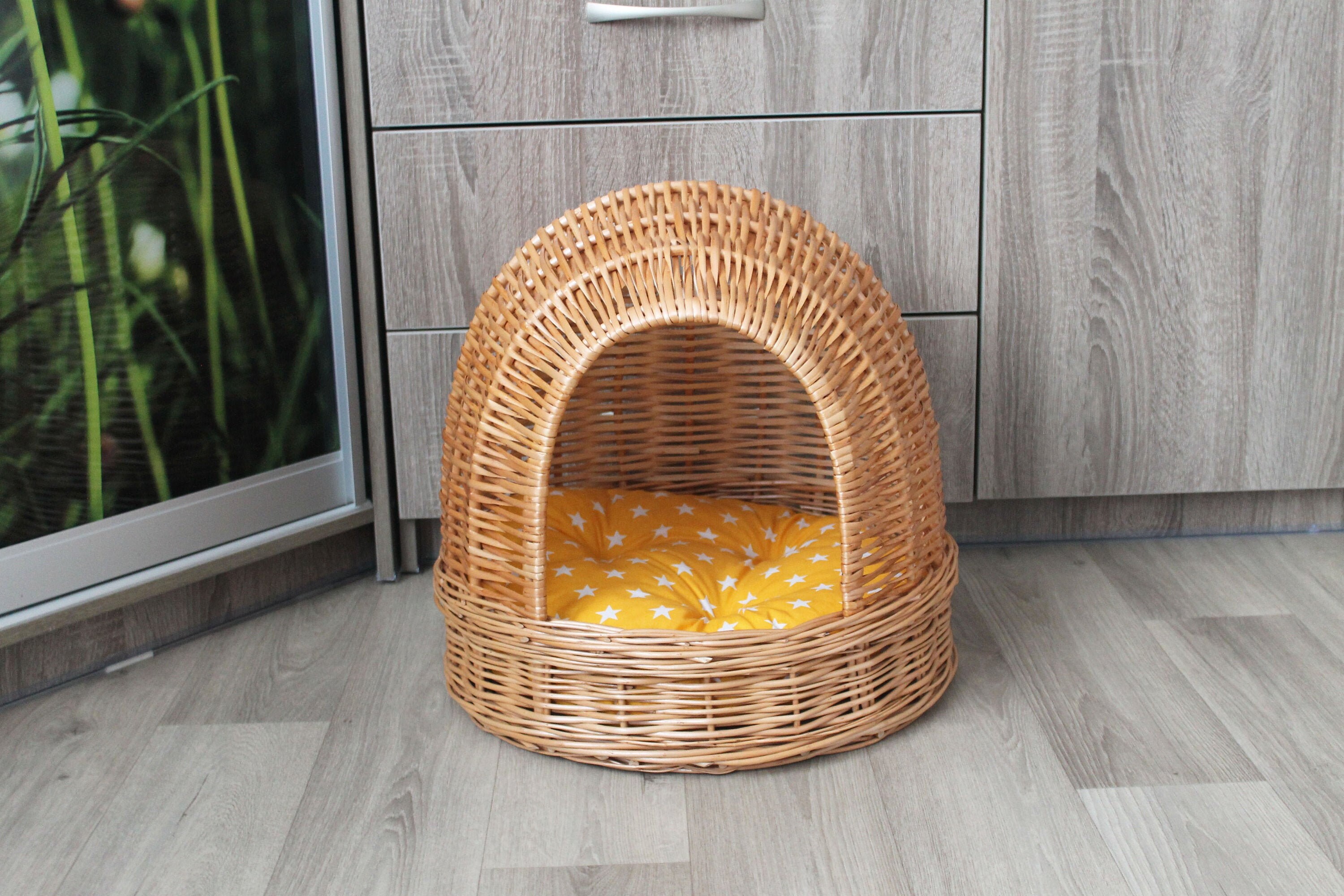 Wicker cat bed Wicker cat house Woven pet bed Etsy