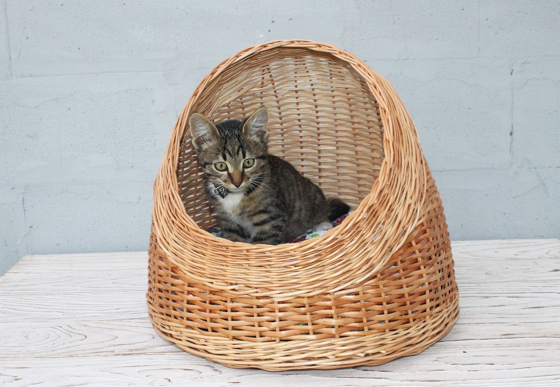 Handmade wicker cat bed Woven pet bed Wicker cat house Etsy
