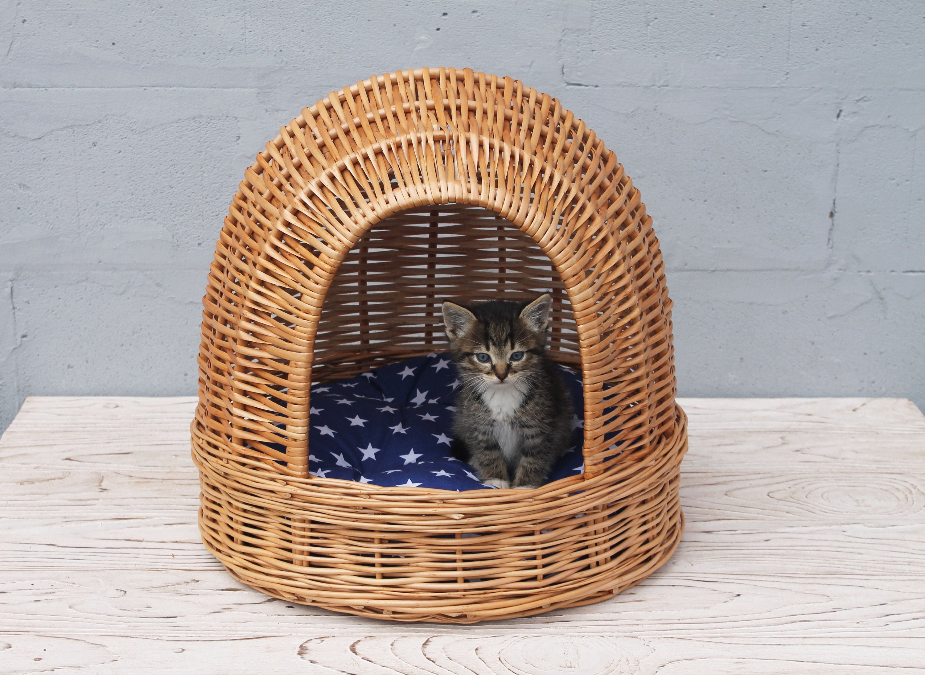 Wicker cat house Woven pet bed cave Wicker pet bed with pillow Etsy