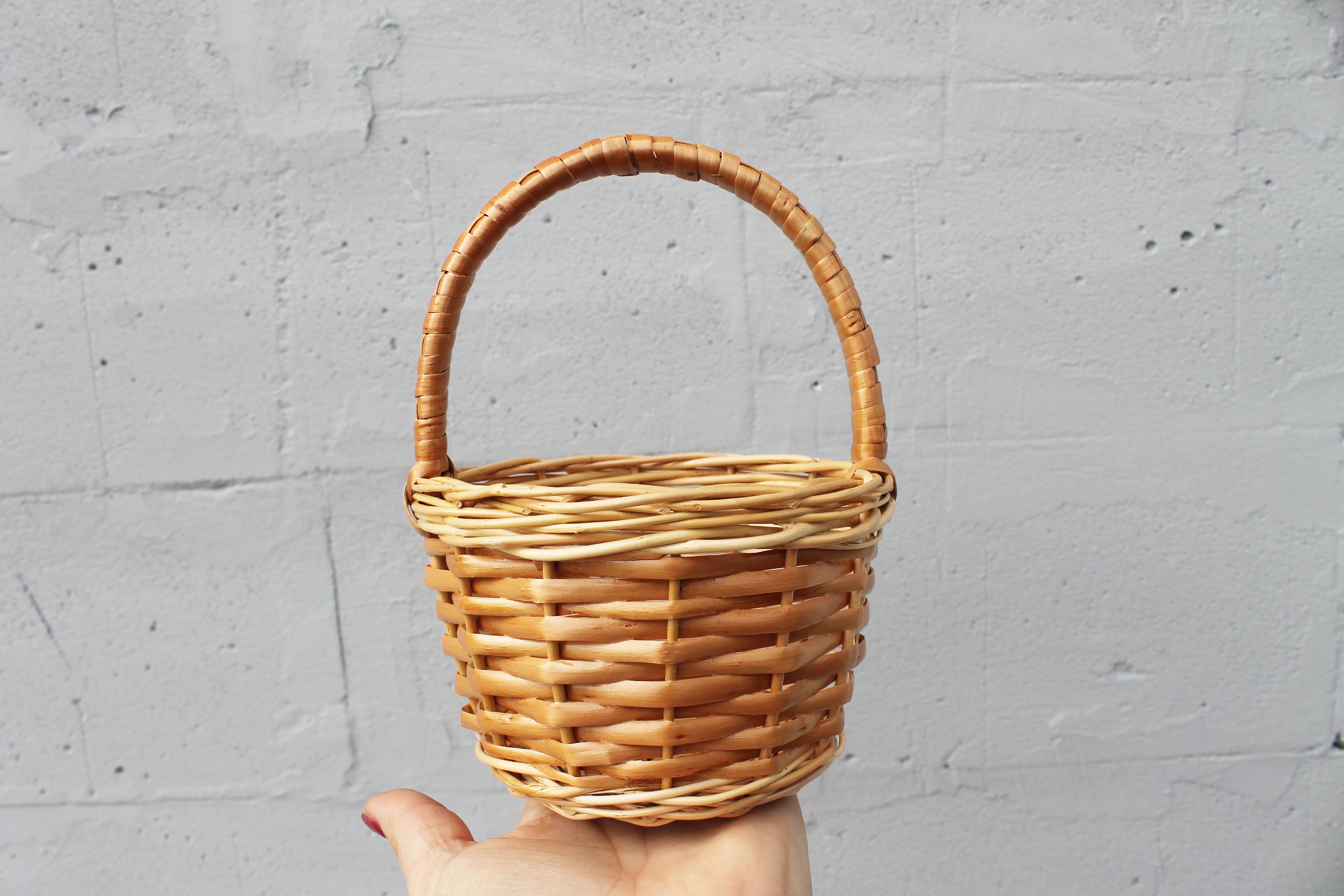 Small wicker basket with handle Etsy