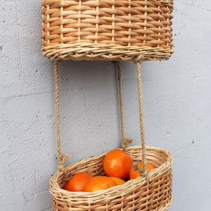 Wicker hanging fruit basket for kitchen Woven storage basket wall mount image 10