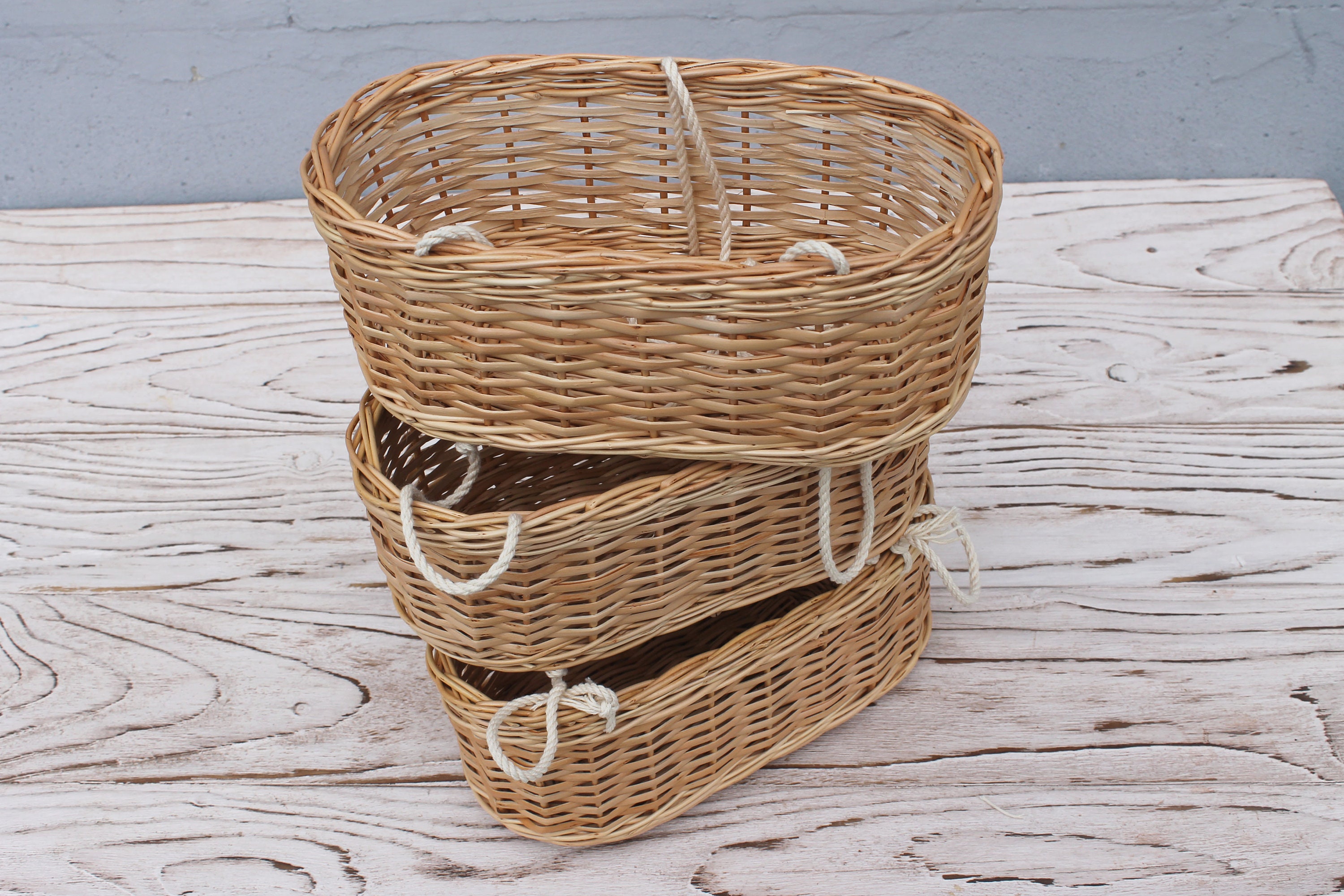 Wicker Hanging Fruit Basket 3 Tier Kitchen Storage Basket Etsy
