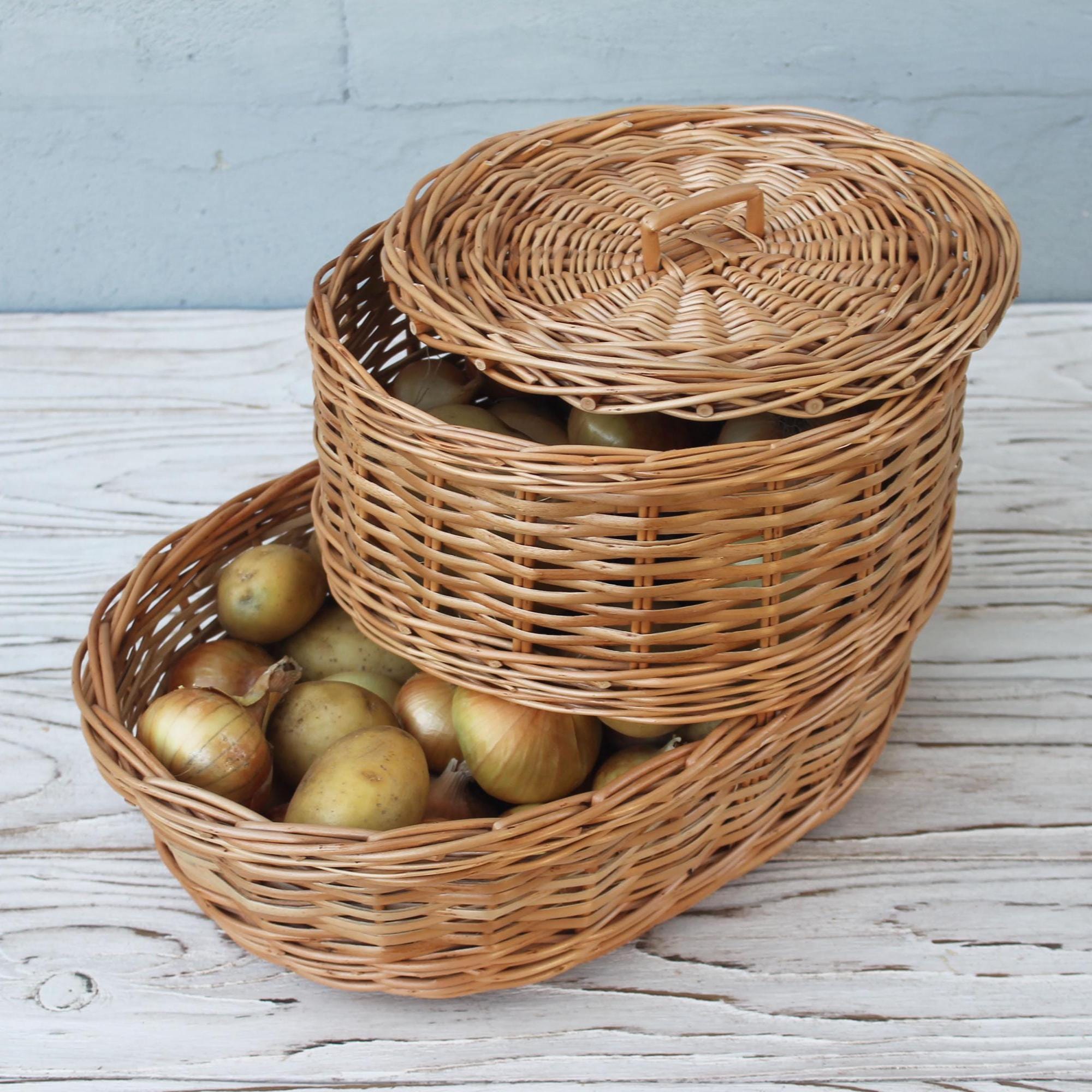Wicker Potato Onion Basket With Lid Kitchen Vegetable Storage Basket - Etsy