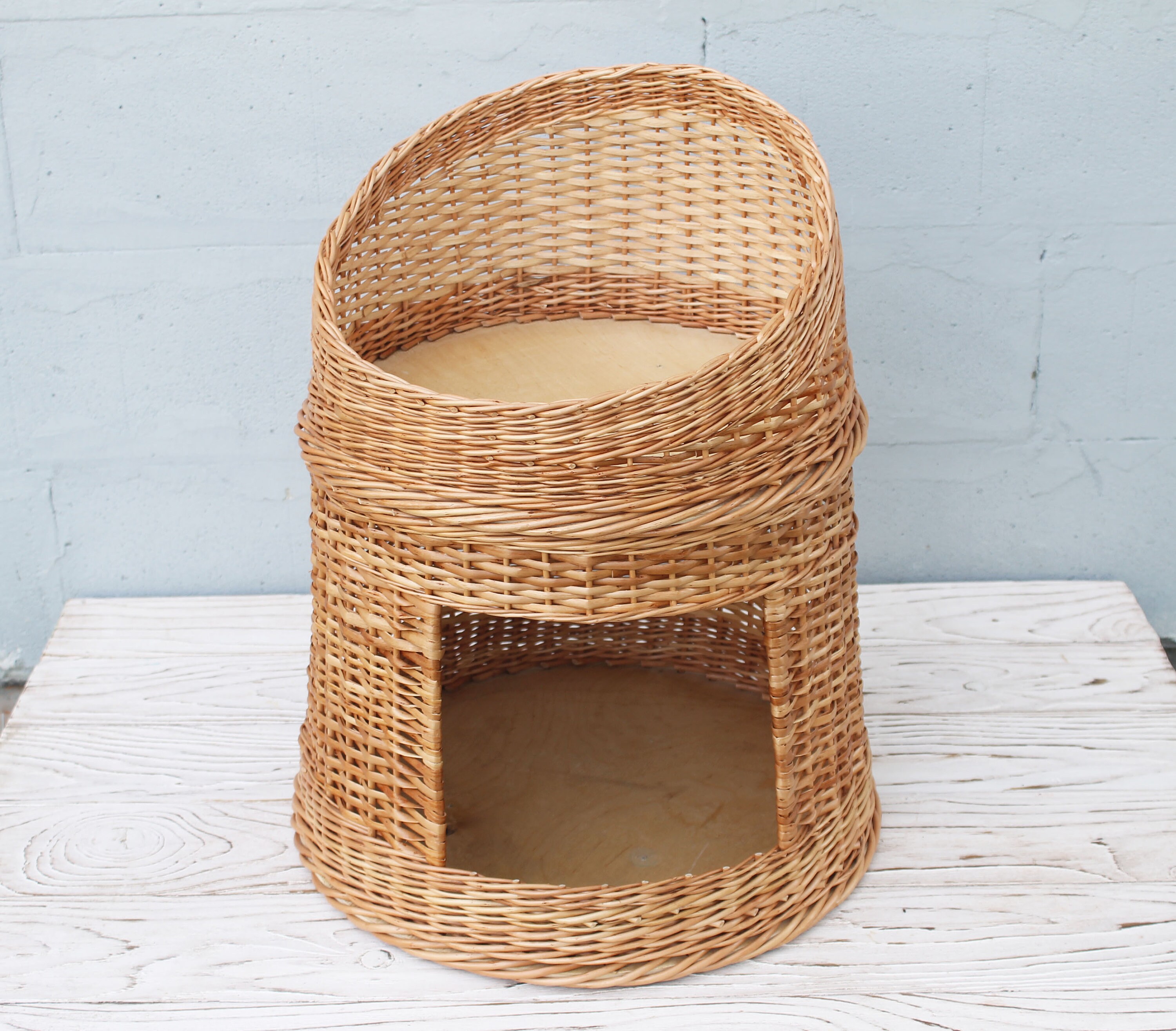 Wicker cat bed Two level cat house Woven cat basket Pet bed Etsy