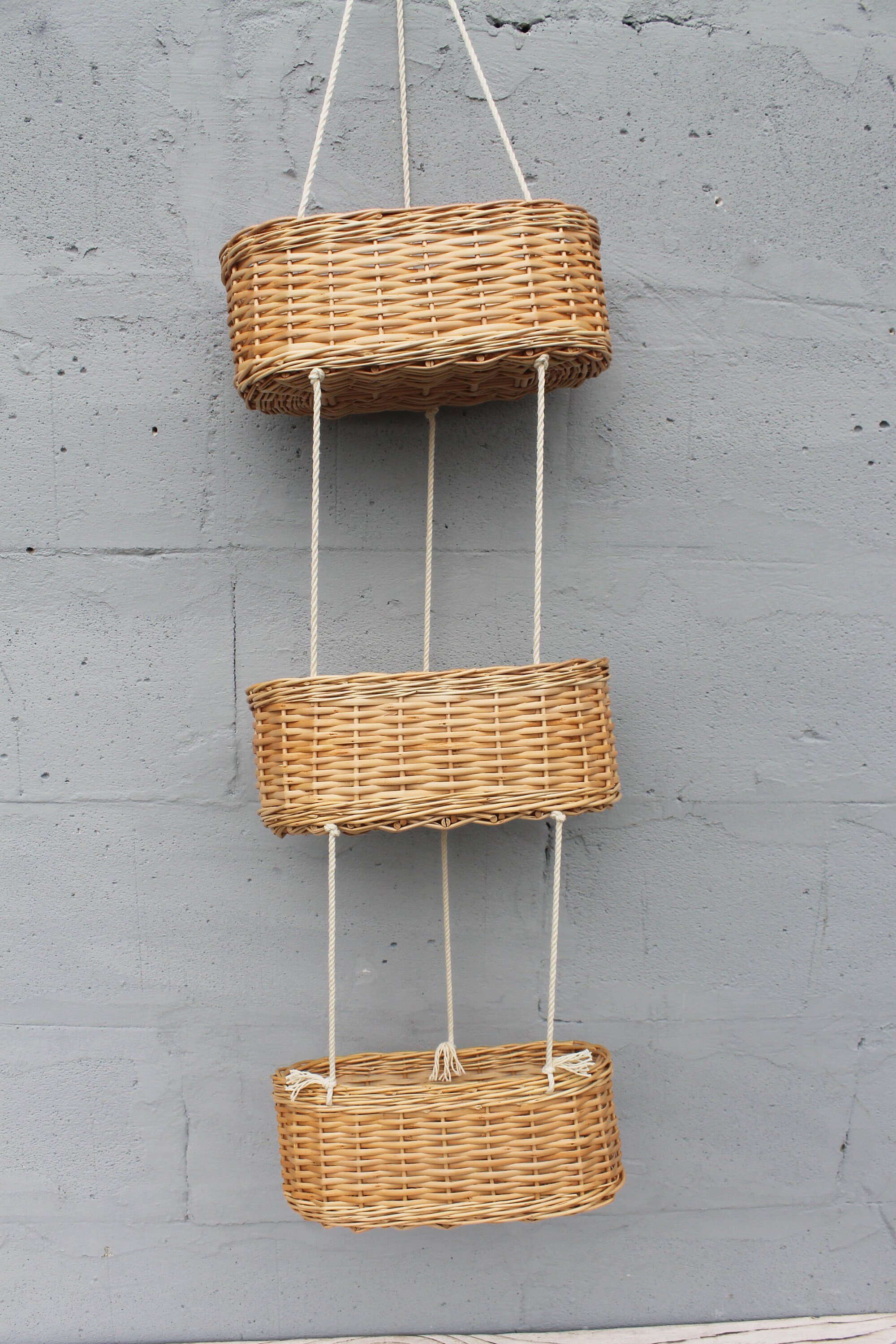 Wicker Hanging Fruit Basket 3 Tier Kitchen Storage Basket Etsy