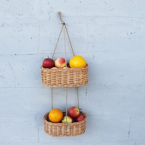 Wicker hanging fruit basket for kitchen Woven storage basket wall mount image 8