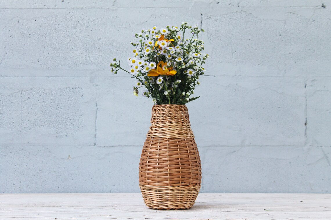 Tall floor vase decor Wicker basket vase Etsy
