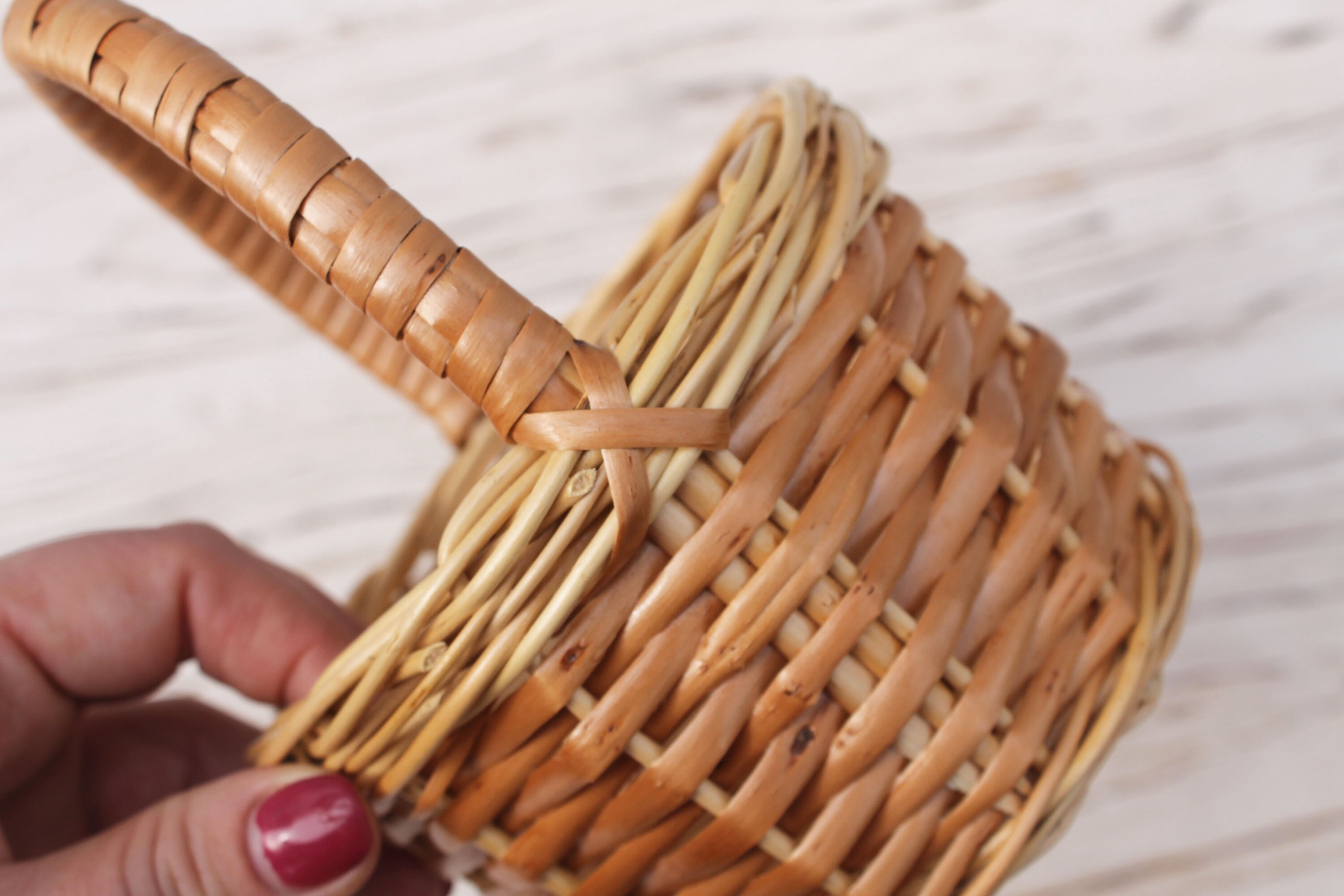 Small wicker basket with handle Etsy