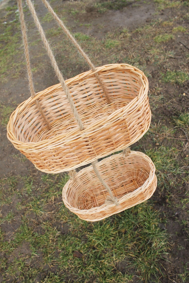 Wicker hanging fruit basket for kitchen Woven storage basket wall mount image 9