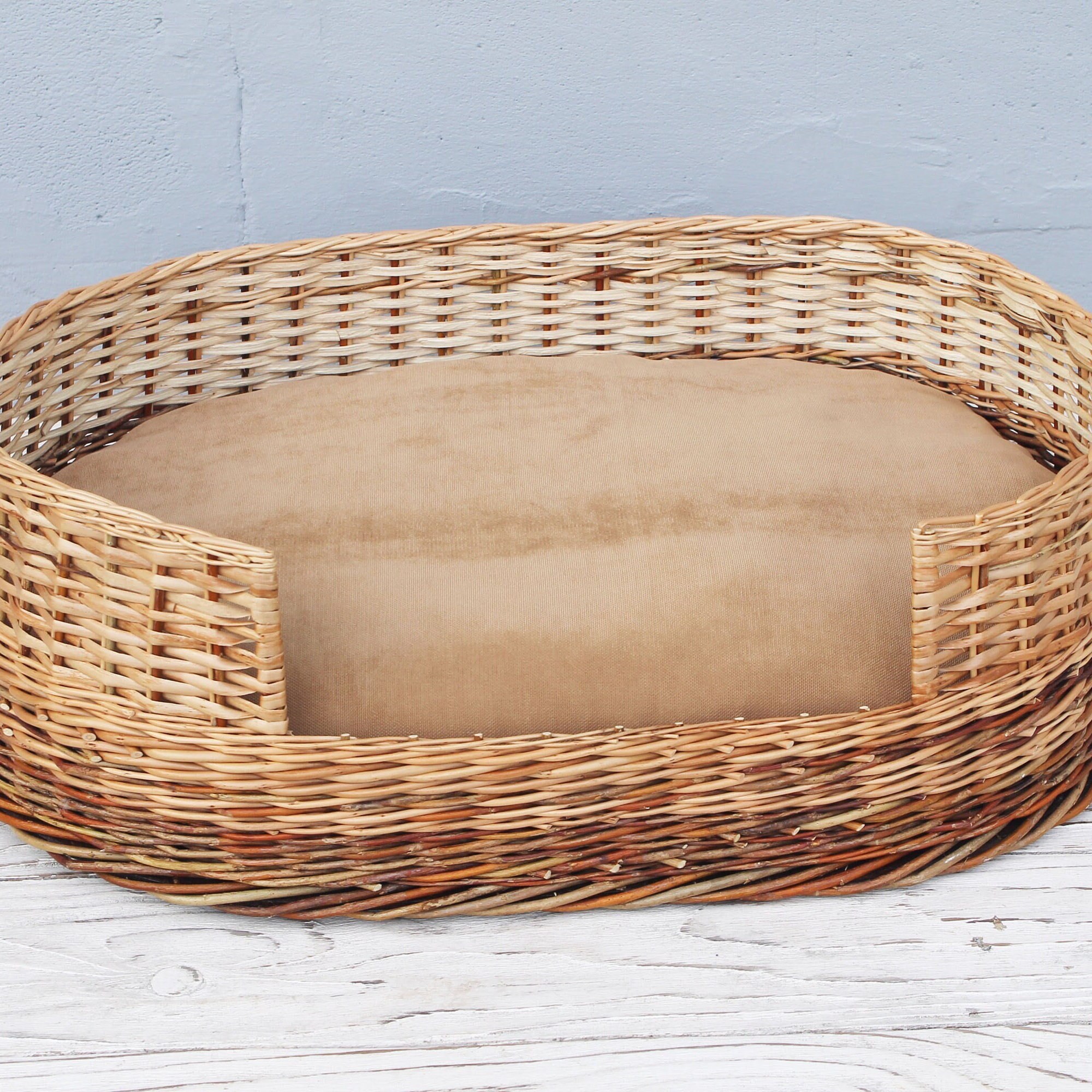 Large Wicker Dog Bed With Cushion Oval Cat Basket Etsy