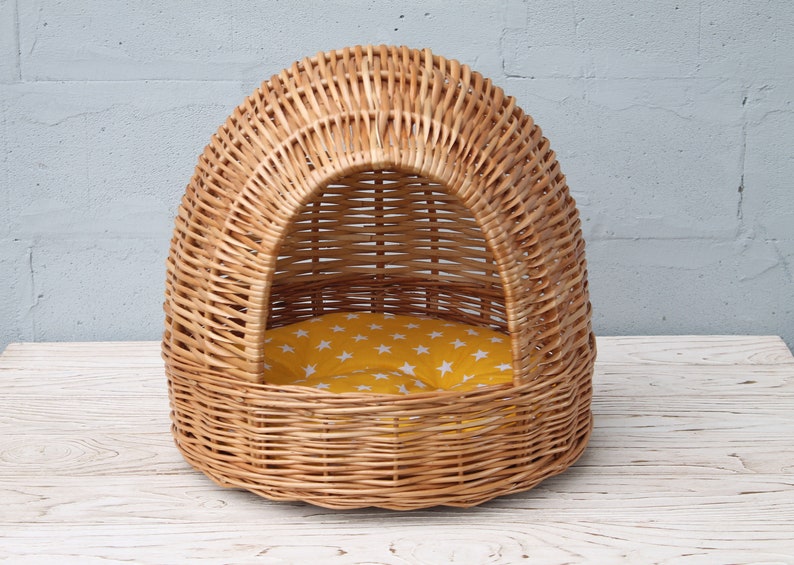 Wicker cat bed Woven cat cave Willow pet house image 2